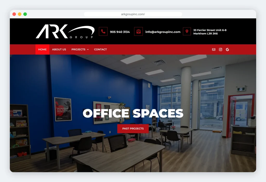 Ark Group website homepage on desktop