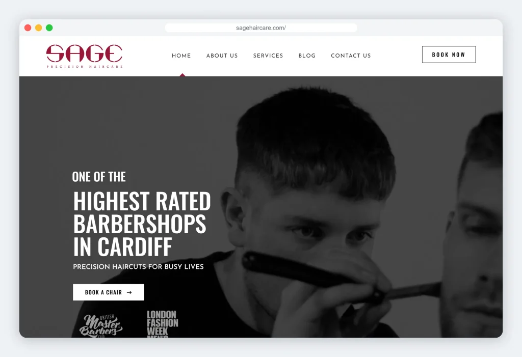 Sage Hair Care website homepage on desktop